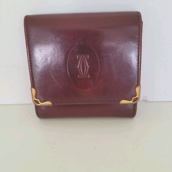 Cartier Mini Coin Case Holder Wallet Patent Leather Small Red Burgundy Bordeaux - Picture 1 of 10